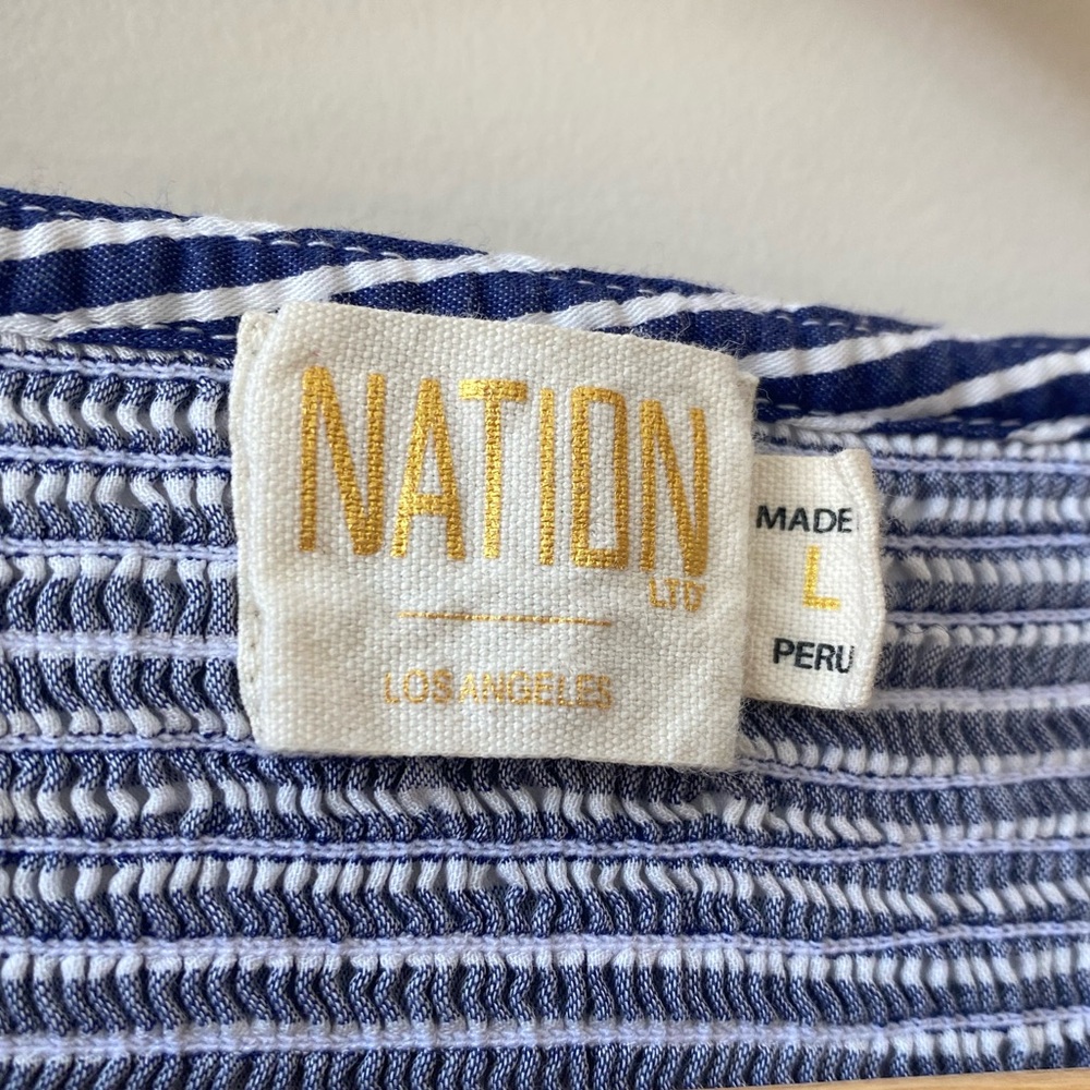 Nation LTD | Large Blue and White Striped 100% Pima Cotton Smocked Dress - Picture 3 of 6